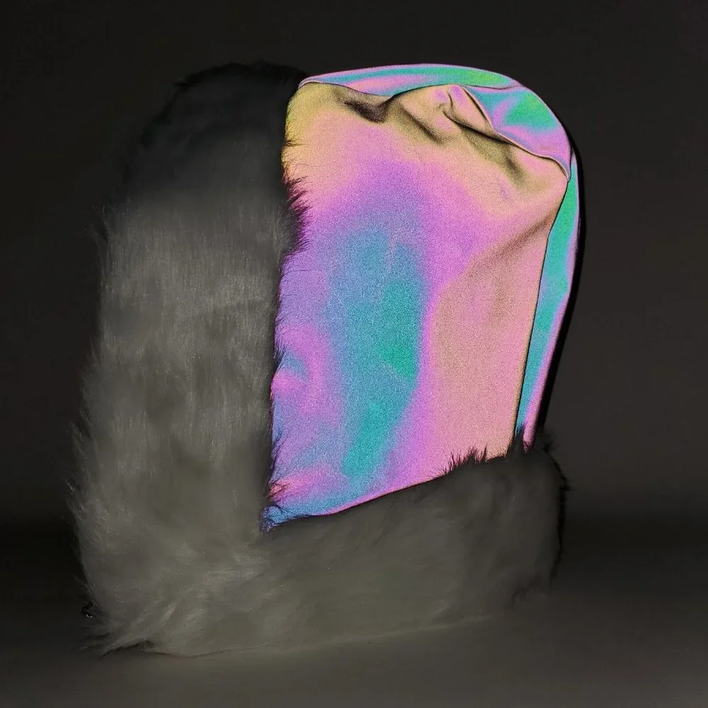 LED Fur Hood Hat Flash Reactive Fabric 20+ Color Changing Modes w/ Remote NWT‎